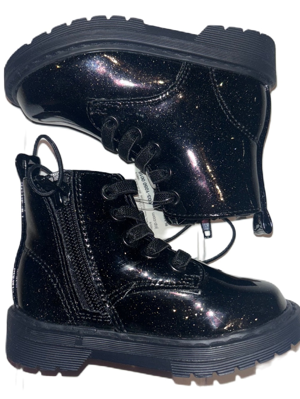 Thereabouts Lil Reese Black Glitter Lace-Up Kids Baby Infant Combat Boots 5